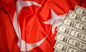 Turkish flag with a number of dollars next to it