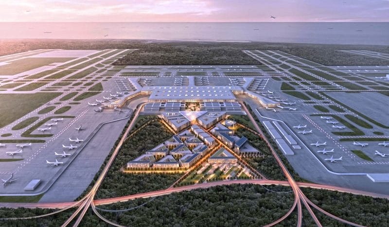 Istanbul new airport from above shows its departments and its charming view of the Black Sea