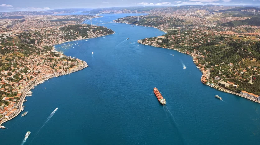 A sea ship crossing the Bosphorus Strait in Istanbul