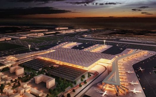 Istanbul's new airport at night from outside
