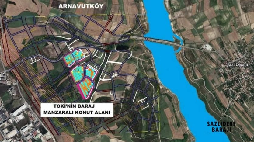 A plan showing the new Toki Sazli Bosna project and its location in relation to the new Istanbul Canal